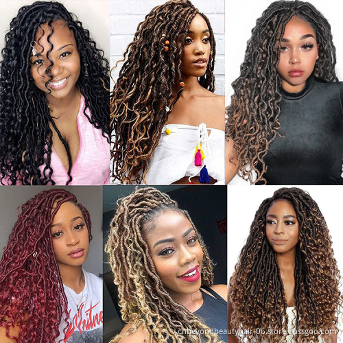 Goddess Locs Crochet Braids Synthetic Hair Extensions Twist River Braiding Ombre Brown Faux Locs With Curly For Black Women